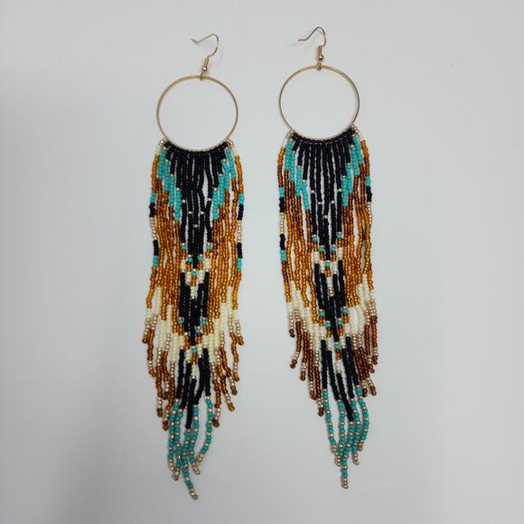 Birds of a Feather Boho Beaded Fringe Hoop Earrings - Picture 2 of 5